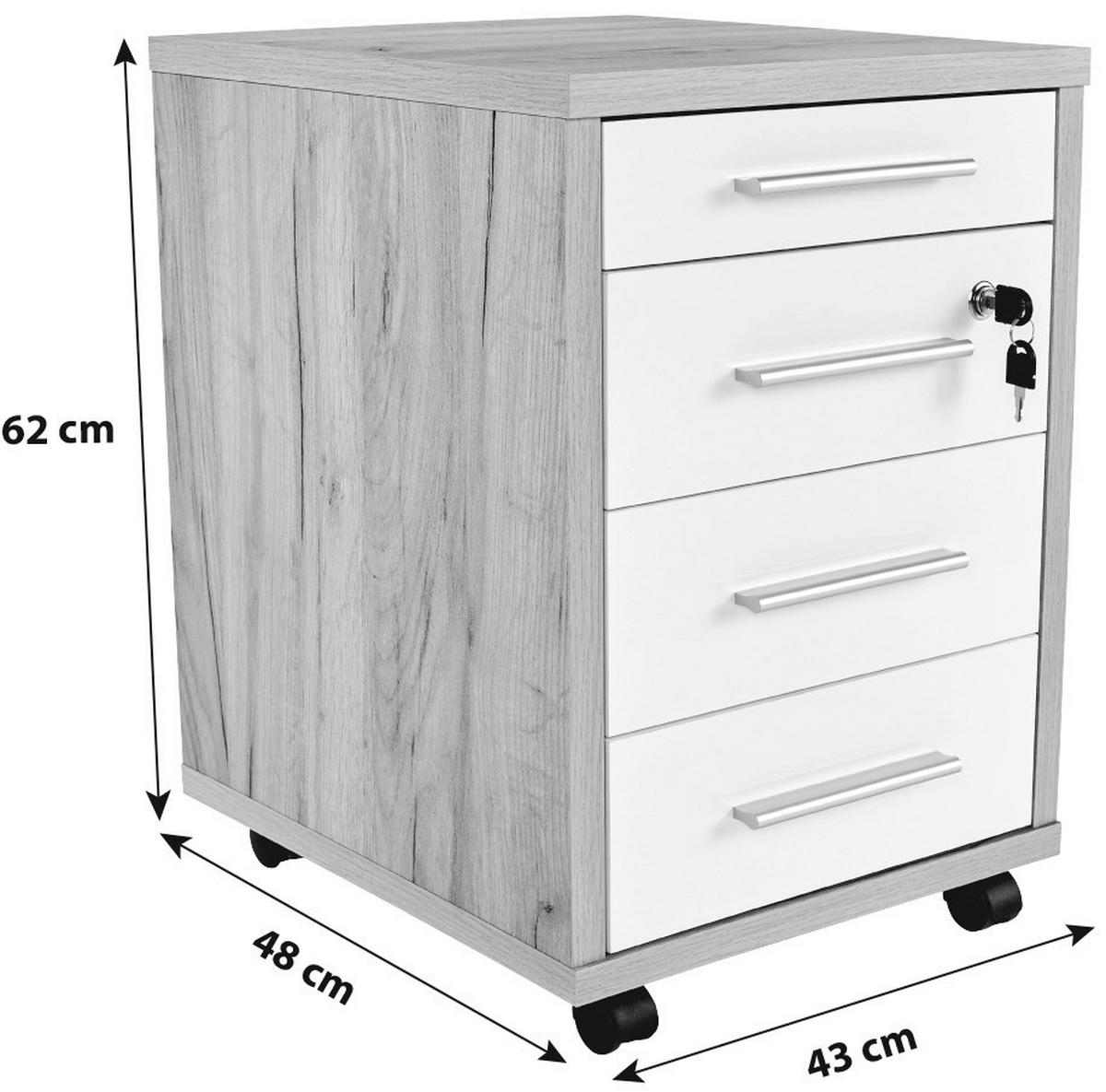 POJÍZDNÝ KONTEJNER PROFI - bílá/barvy dubu, Moderní, kompozitní dřevo (43/62/48cm) - Ondega