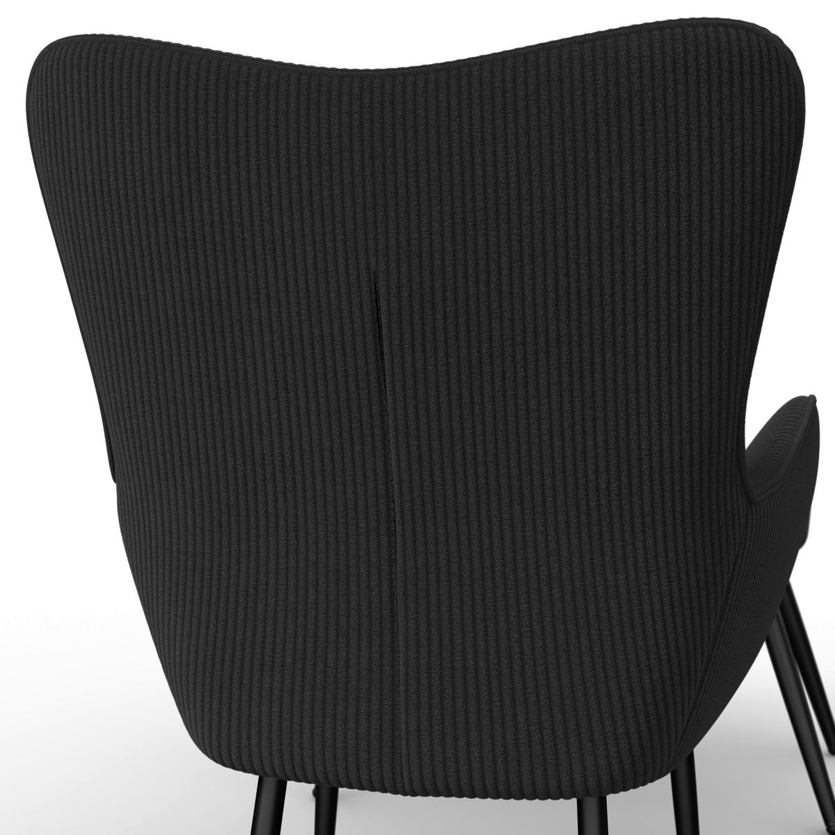 Kreslo s taburetkou AURORA, čierny menčester, max. 120 kg - čierna, Modern, kov/drevo (68/98/74cm) - Bessagi Home