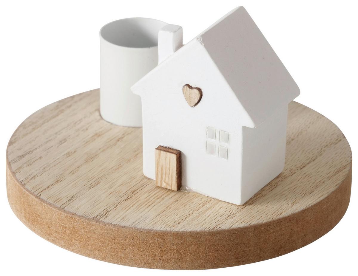 MISKA NA SVÍČKY DOMICIL I - bílá/přírodní barvy, Konvenční, kov/dřevo (10/6,5cm) - Modern Living