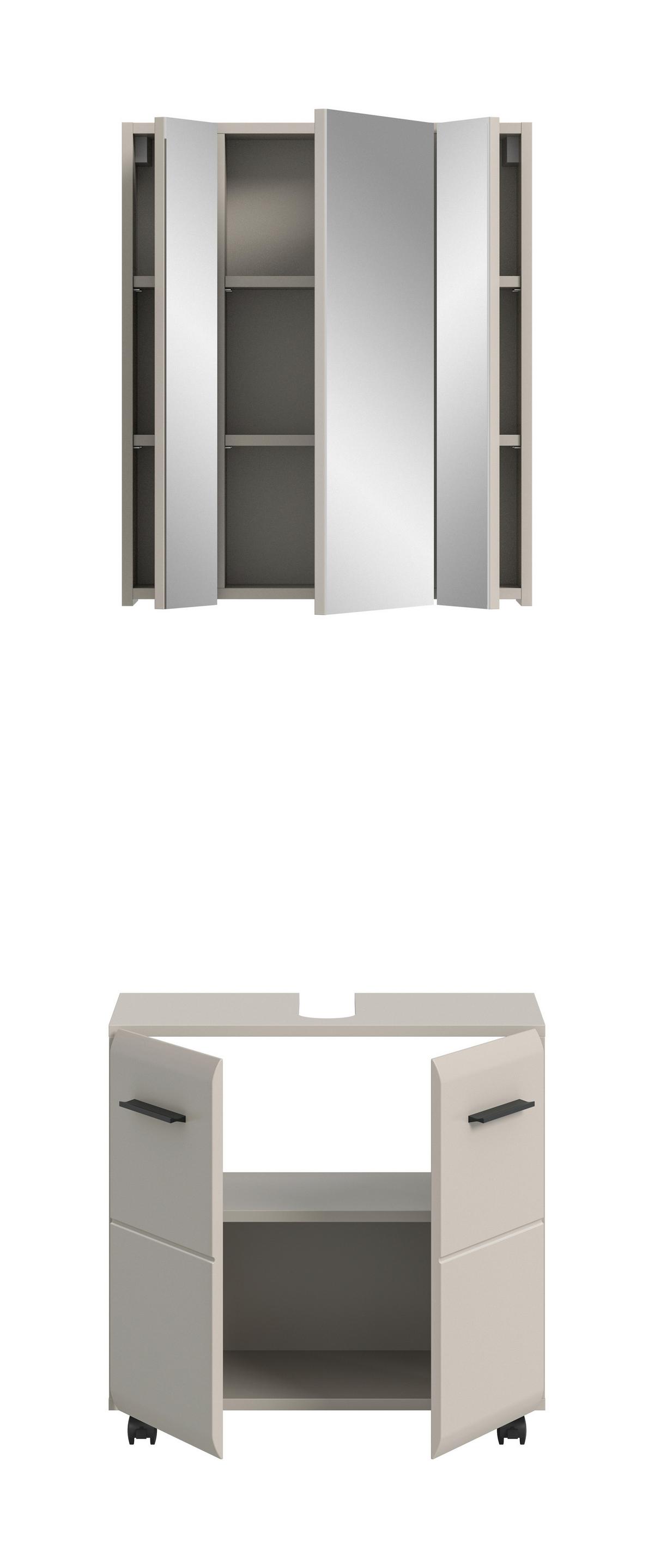 Badezimmer ICE Kaschmir, B: 60 cm - Kaschmir/Schwarz, Trend, Glas/Holzwerkstoff (60cm) - MID.YOU