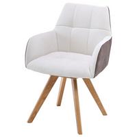 Armlehnstuhl Elke Beige Eiche Massiv, drehbar, B: 61cm - Creme/Naturfarben, KONVENTIONELL, Holz/Textil (61/88/66,5cm)