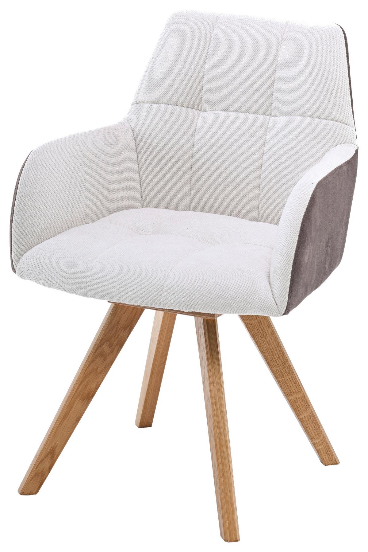 Armlehnstuhl Elke Beige Eiche Massiv, drehbar, B: 61cm - Creme/Naturfarben, KONVENTIONELL, Holz/Textil (61/88/66,5cm)