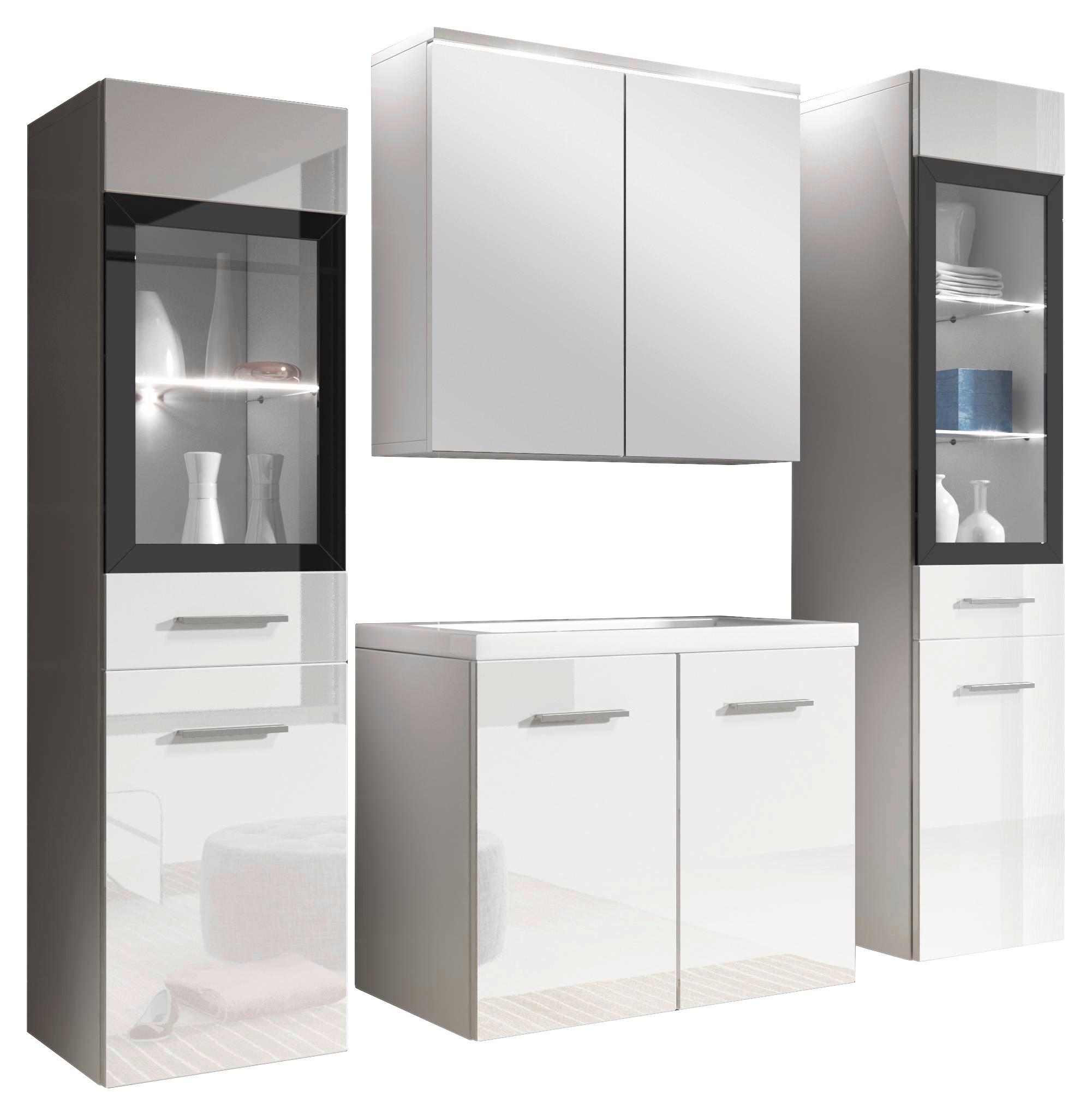Badmöbel-Set 5-Tlg. inkl. LED Madrit Weiss - Weiß Hochglanz/Weiß, Basics, Glas/Holzwerkstoff (120cm) - P & B