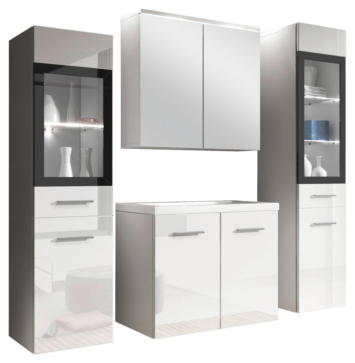 Koupelna MADRIT II - bílá/vysoce lesklá bílá, Basics, kompozitní dřevo/plast (120cm) - P & B