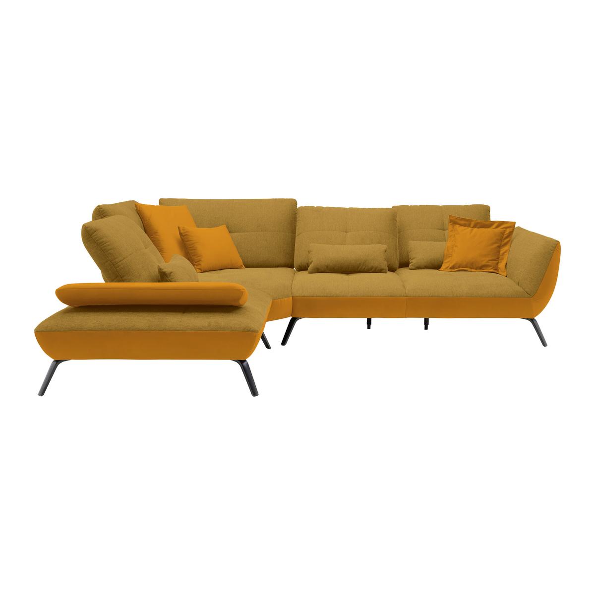 Rohová sedačka TRENDY, levá, zlatá / hořčicově žlutá - černá/barvy zlata, Moderní, kov/kompozitní dřevo (250/93/310cm) - Premium Living