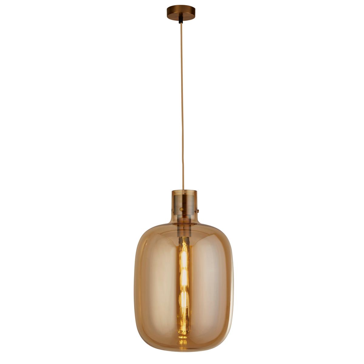 Hängeleuchte Barrel H: 127 cm, 1-Flammig, höhenverstellbar - Bernsteinfarben, Design, Glas/Metall (30/127cm)