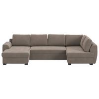 Wohnlandschaft m. Bettfunktion Cord taupe, B: 327cm - Taupe/Schwarz, Trend, Textil (154/327/86cm) - MID.YOU