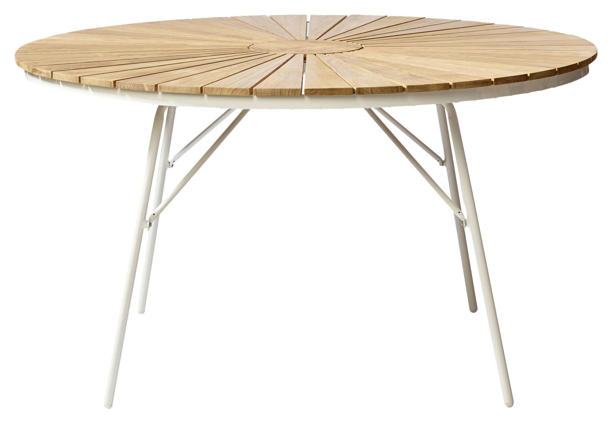 Gartentisch Ellen Teakholz/Aluminium ⌀ 110 cm - Weiß Hochglanz/Weiß, KONVENTIONELL, Holz/Metall (110/110/74cm) - Gardenson