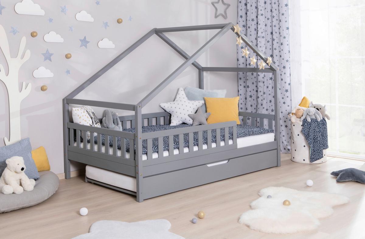 Hausbett Lou Hellgrau B: 120 Cm - Hellgrau/Weiß, MODERN, Holz/Textil (120/200cm) - MID.YOU