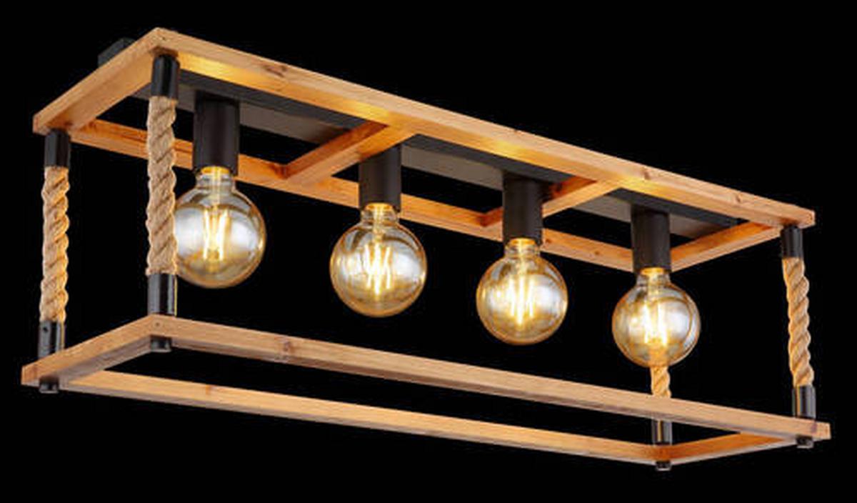 Deckenleuchte 15691-4d - Schwarz/Braun, Natur, Naturmaterialien/Holz (80/25/31cm) - Globo
