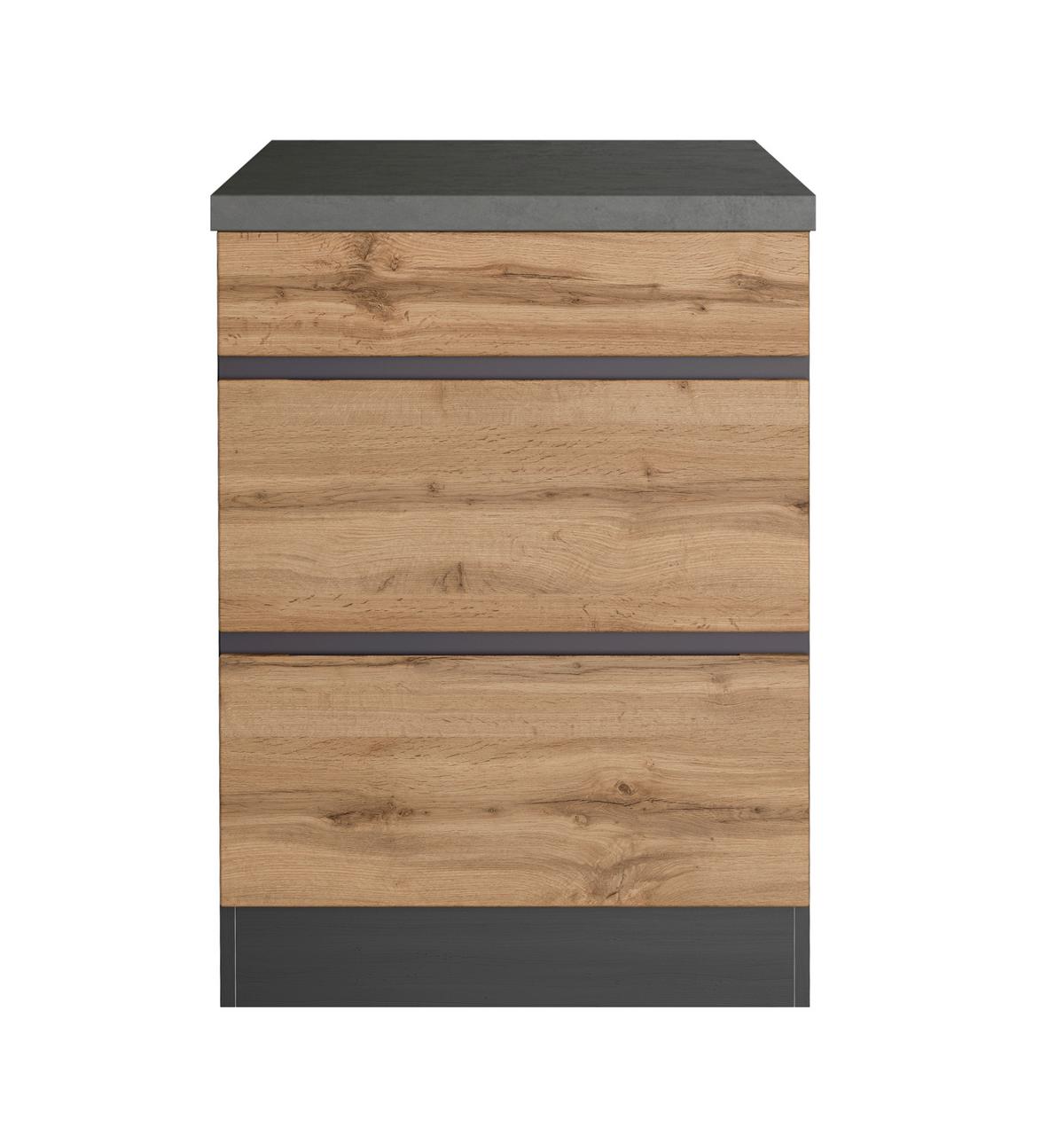 Küchenunterschrank Turin B: 60 cm Graphitfarben/Eiche Dekor - Eiche Wotan/Graphitfarben, Design, Holzwerkstoff (60/86/60cm) - Held