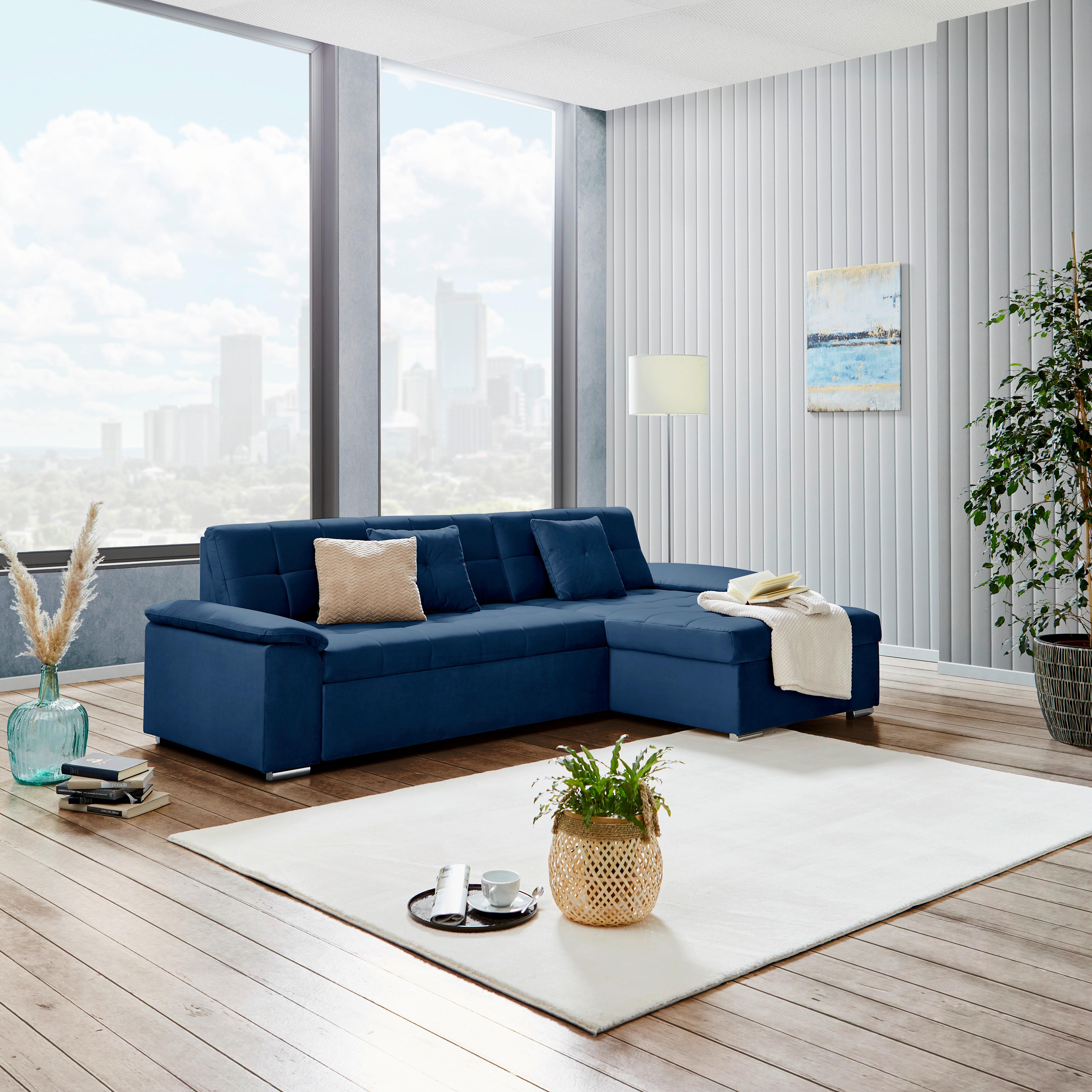 Ecksofa mit Schlaffunktion + Bettkasten Keaton Indigo - Blau, Basics, Textil (263/169cm) - Livetastic