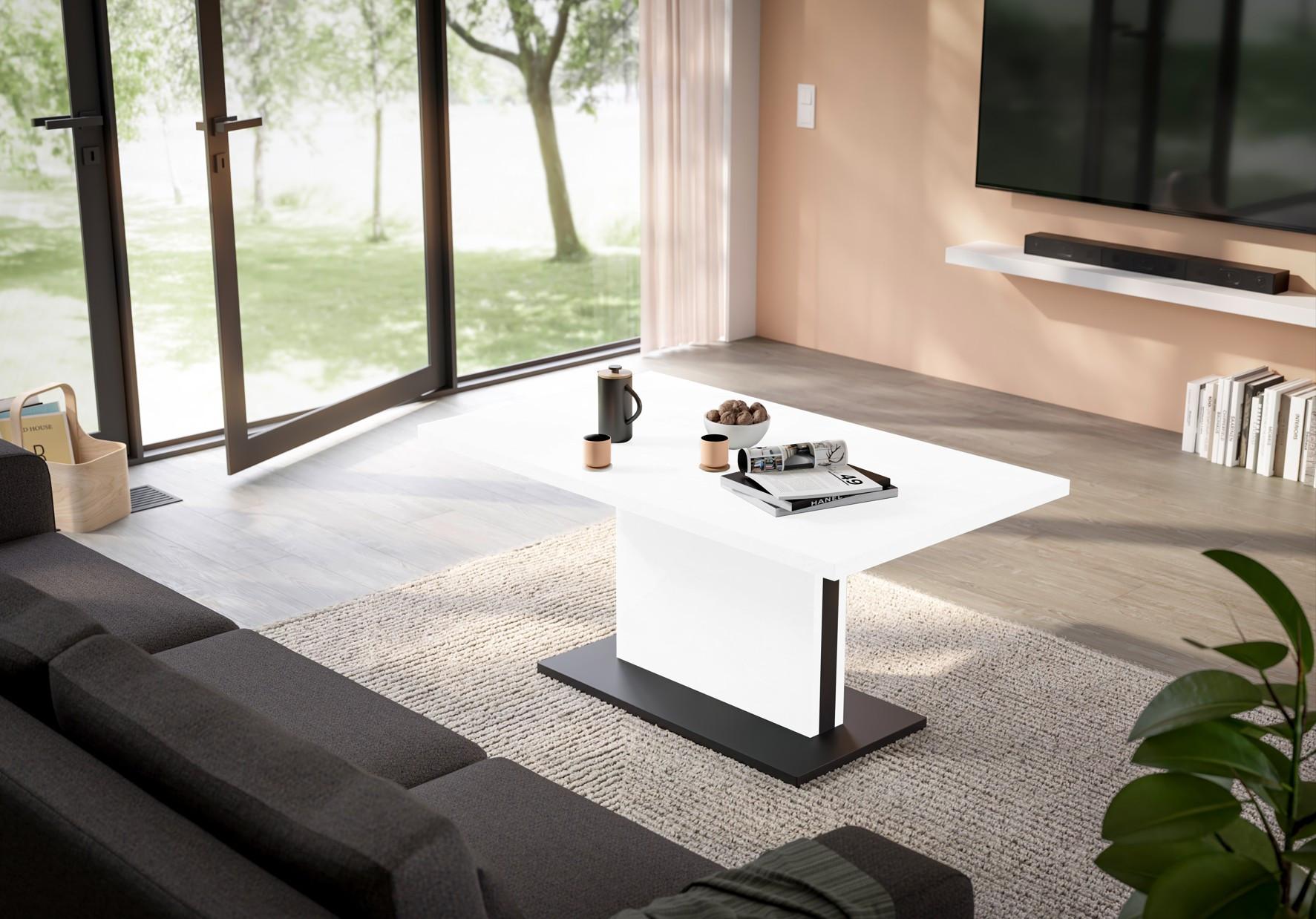 Couchtisch Lift Weiß/schwarz B: 120 Cm - Weiß Hochglanz/Schwarz, Design, Holzwerkstoff/Metall (120/55-69/70cm) - MID.YOU