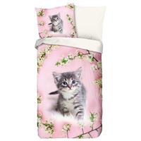 Jugendbettwäsche Pussycat Rosa Rot 135x200 Cm - Rot/Rosa, Natur, Textil (135/200cm)