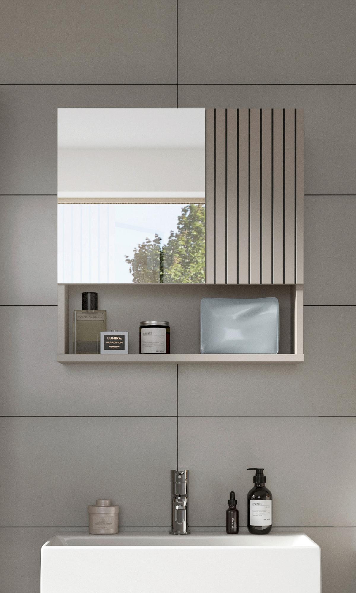 SPIEGELSCHRANK Mone Kaschmir B: 60cm - Kaschmir, Trend, Glas/Holzwerkstoff (60/55/17cm) - MID.YOU
