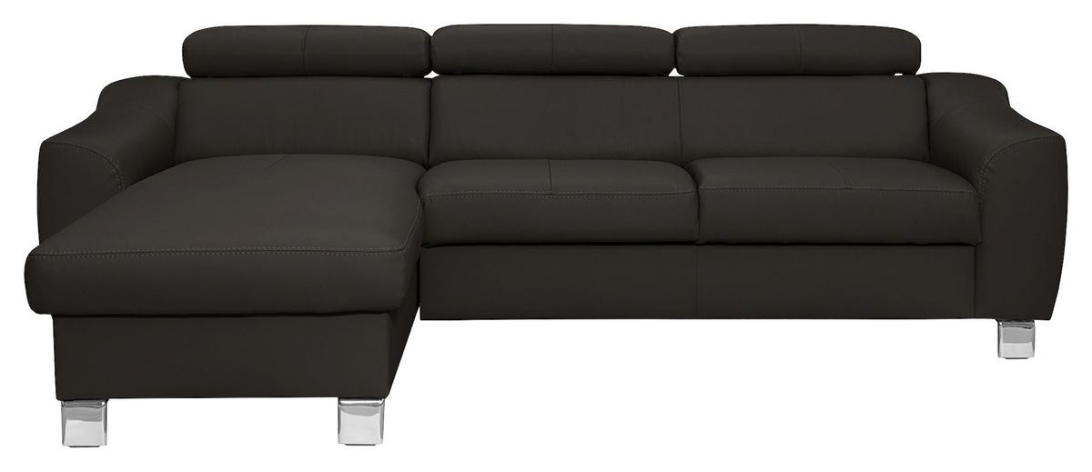Ecksofa Aspen Dunkelbraun S: 176 Cm - Chromfarben/Dunkelbraun, Design, Leder/Textil (176/242cm) - Livetastic