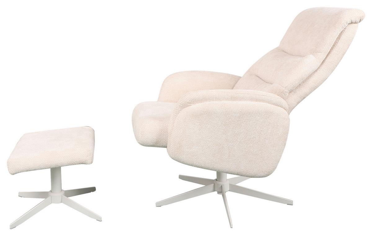 Relaxační křeslo STAR, krémová žinylka, s taburetem - bílá/krémová, Moderní, kov/textil (72/107-95/86-110cm) - Mömax