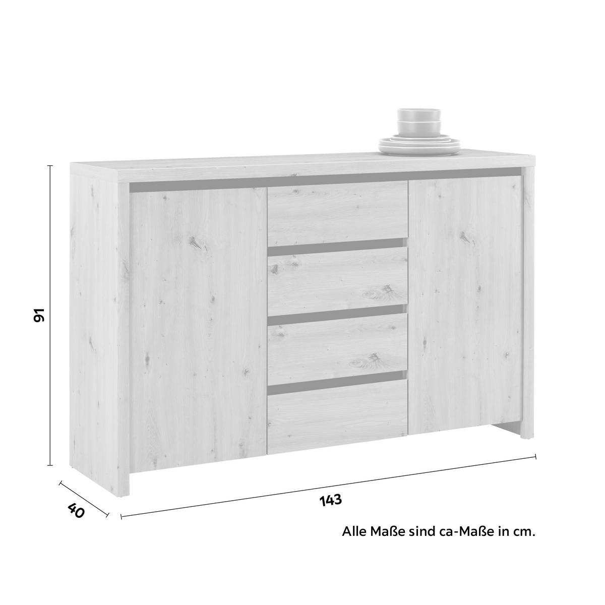 Široká komoda Larios, š: 143 cm - černá/dub artisan, Moderní, kompozitní dřevo (143/91/40cm) - Mömax