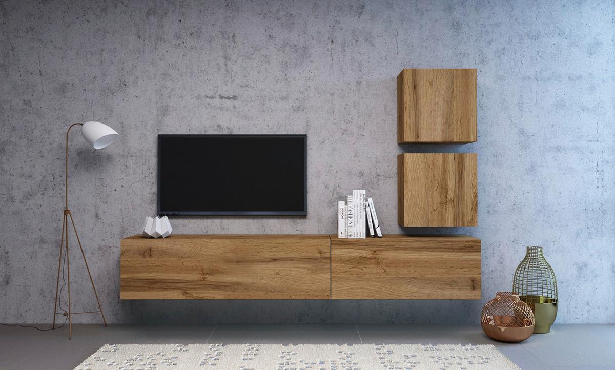 Vitrine Wandschrank Vivien 05 - Eiche Wotan, Design, Holzwerkstoff (50/50/30cm) - Livetastic