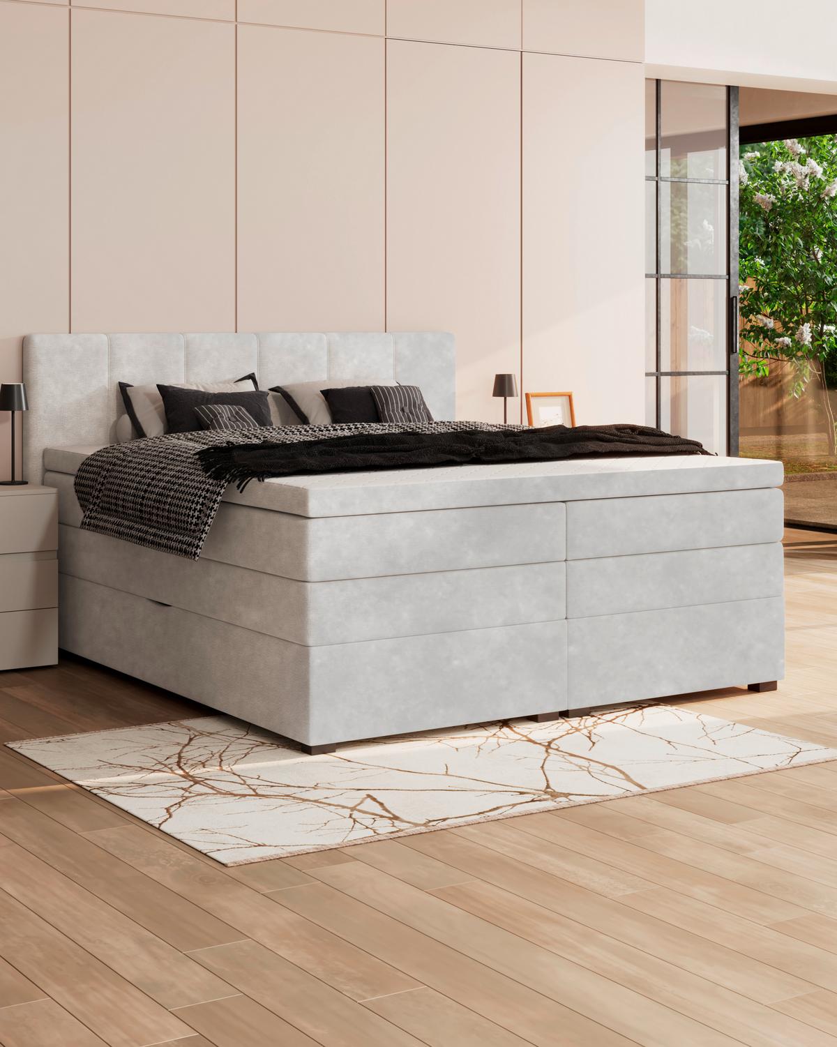 Boxspringbett mit Topper & Bettkasten 160x200 Lauro - Creme/Schwarz, Trend, Textil (160/200cm)
