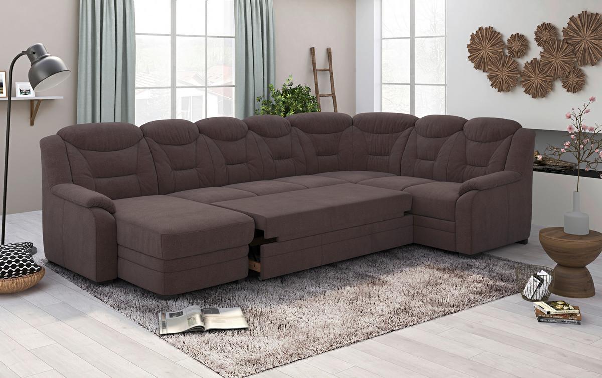 Wohnlandschaft Marcus Braun inkl. Bettkasten - Schwarz/Braun, Basics, Textil (162/330/211cm) - MID.YOU