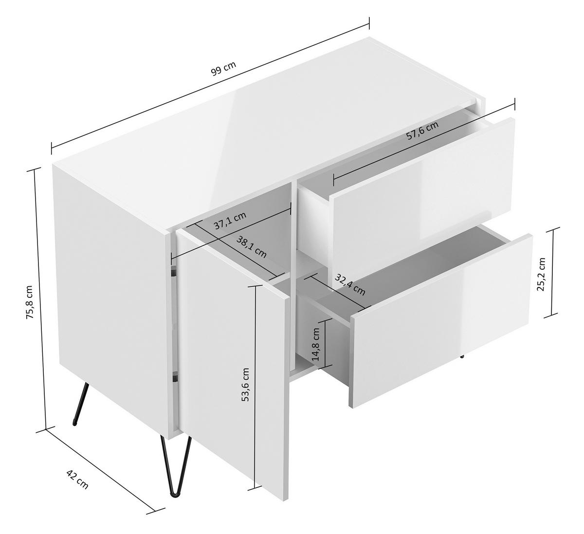 Sideboard Posseik Industrial Weiß/eichefarben B: 99 Cm - Eichefarben/Weiß Hochglanz, Design, Holzwerkstoff (99/75,8/42cm) - P & B