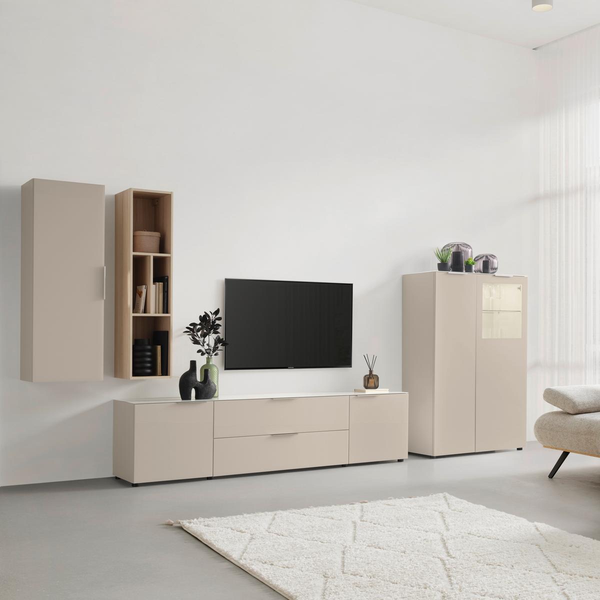 TV komoda SIENA sklo, kašmír - čierna/kašmírová, Modern, kov/kompozitné drevo (226/55/40cm) - Premium Living