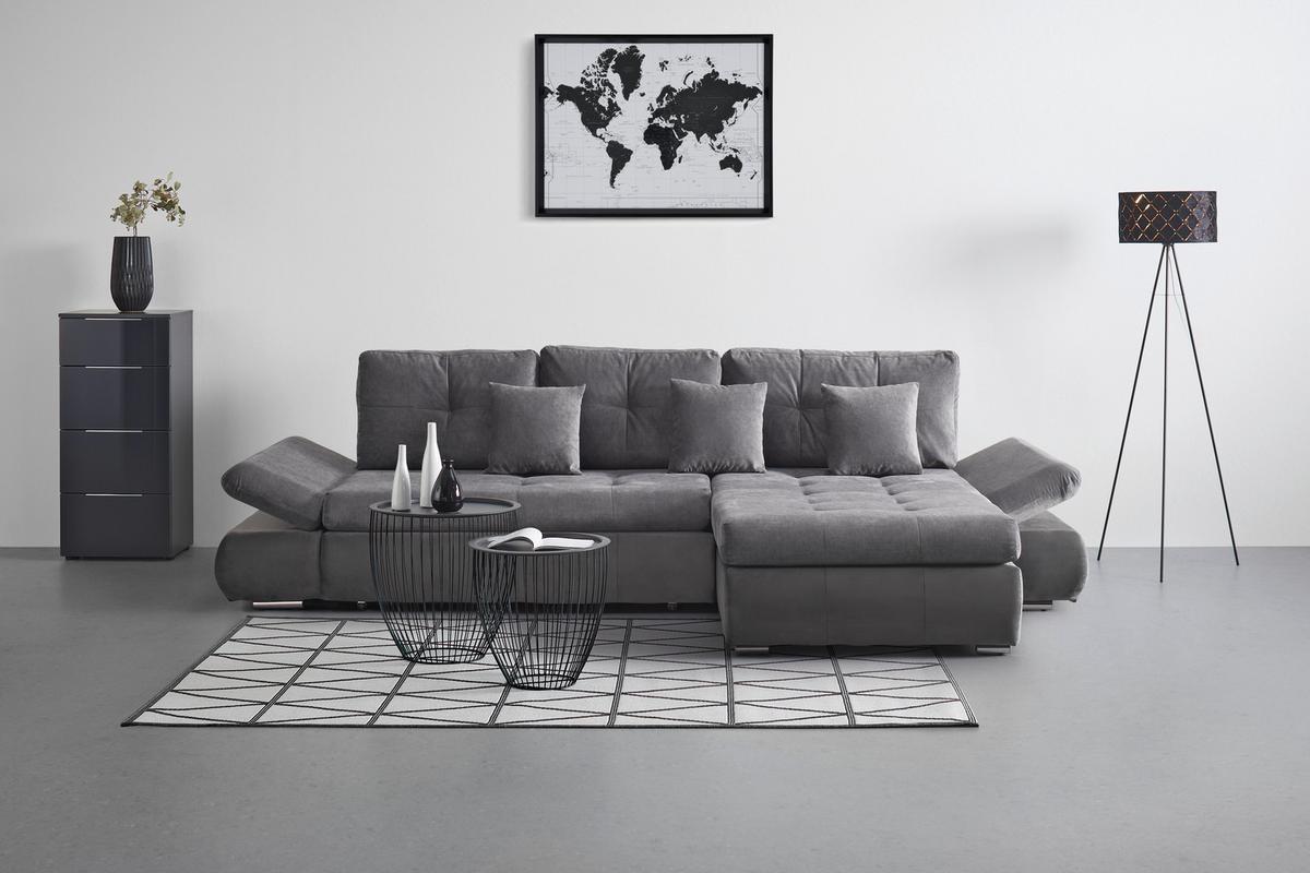 Rohová sedačka ENRICO, oboustranná, antracitová - černá/barvy chromu, Konvenční, kov/textil (303/88/185cm) - Based