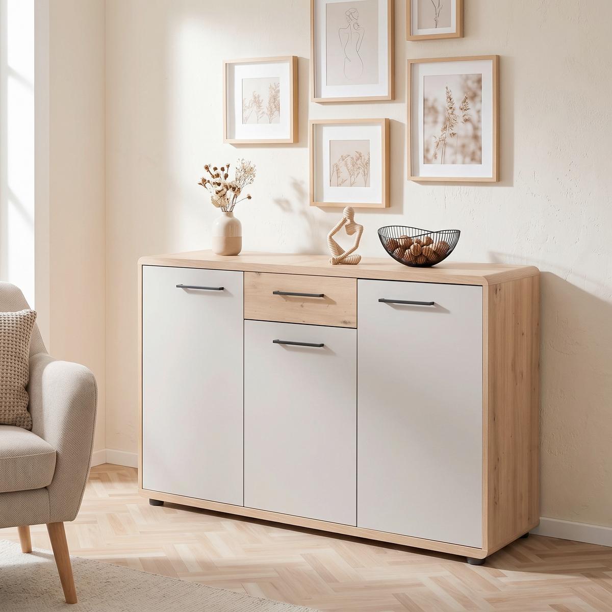 Komód Fontana Plus 132/87cm - kasmírszínű/Artisan tölgy, Modern, faalapú anyag (132/87/40cm)