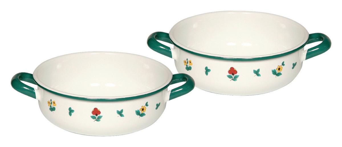 Schüssel Metall Grün/Weiß mit Blumenmotiv 2 -Teilig - Weiß/Grün, Basics, Metall (34/30,5/29cm) - Riess