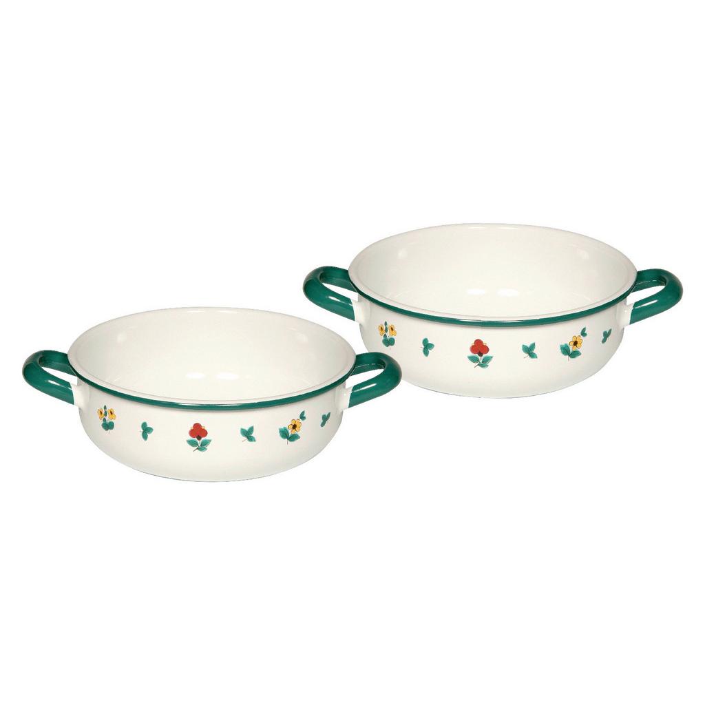 Schüssel Metall Grün/weiß Mit Blumenmotiv 2 Tlg