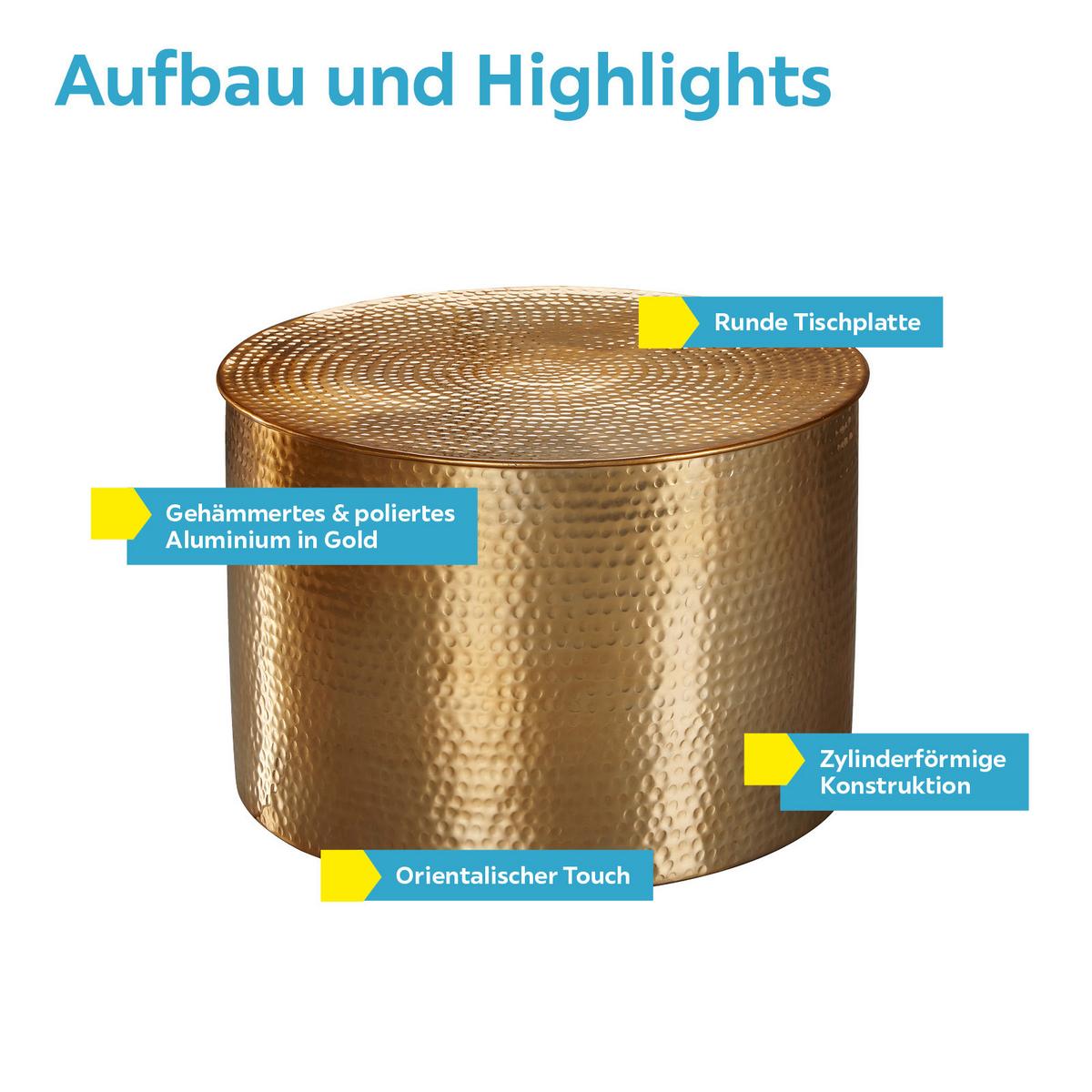 Couchtisch Rund Sockeldesign Rahi, Goldfarben - Goldfarben, LIFESTYLE, Metall (61/61/40,5cm) - MID.YOU