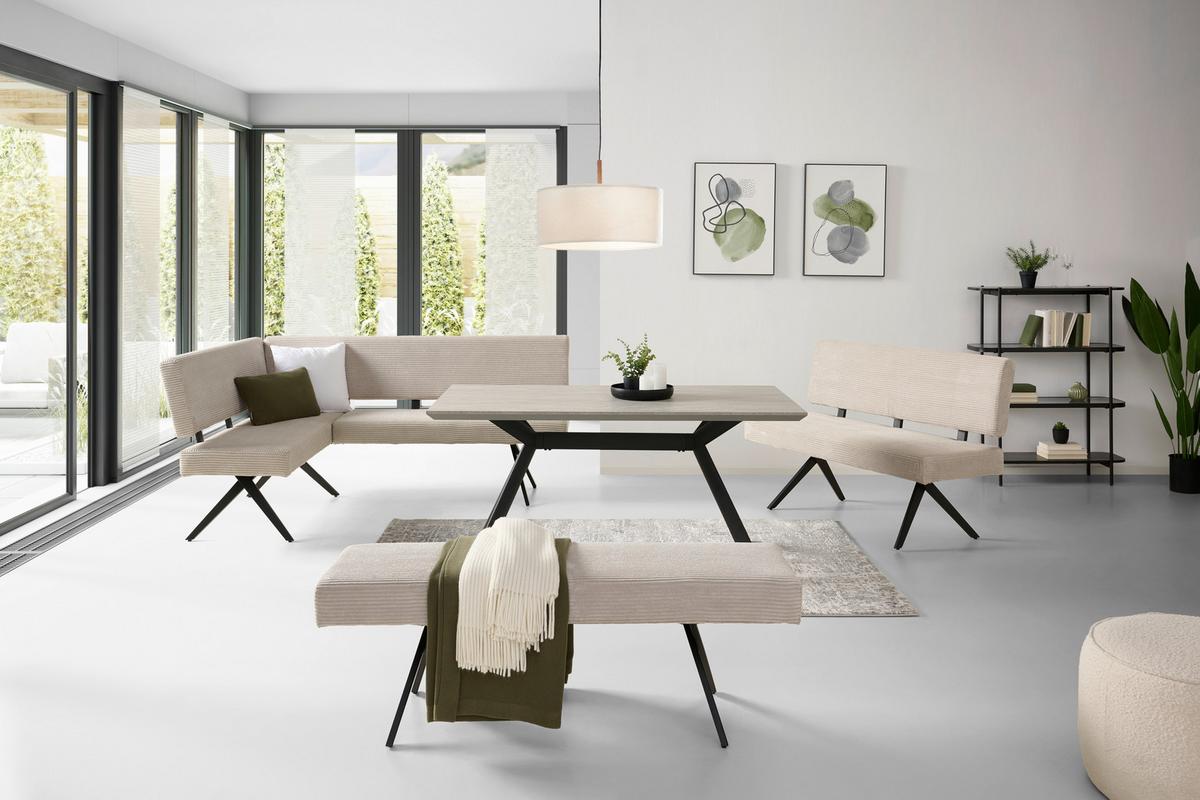 Sitzbank Chios ohne Lehne Cord Beige, B: 140 cm - Beige/Schwarz, KONVENTIONELL, Textil/Metall (140/49/47cm) - MID.YOU