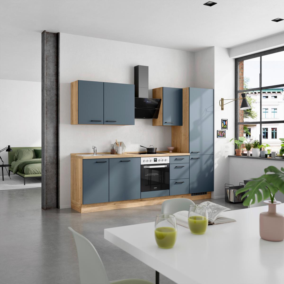 Küchenleerblock Easytouch High-Line, H6 Rechts - Blau/Eichefarben, MODERN, Holzwerkstoff (270cm) - Nobilia