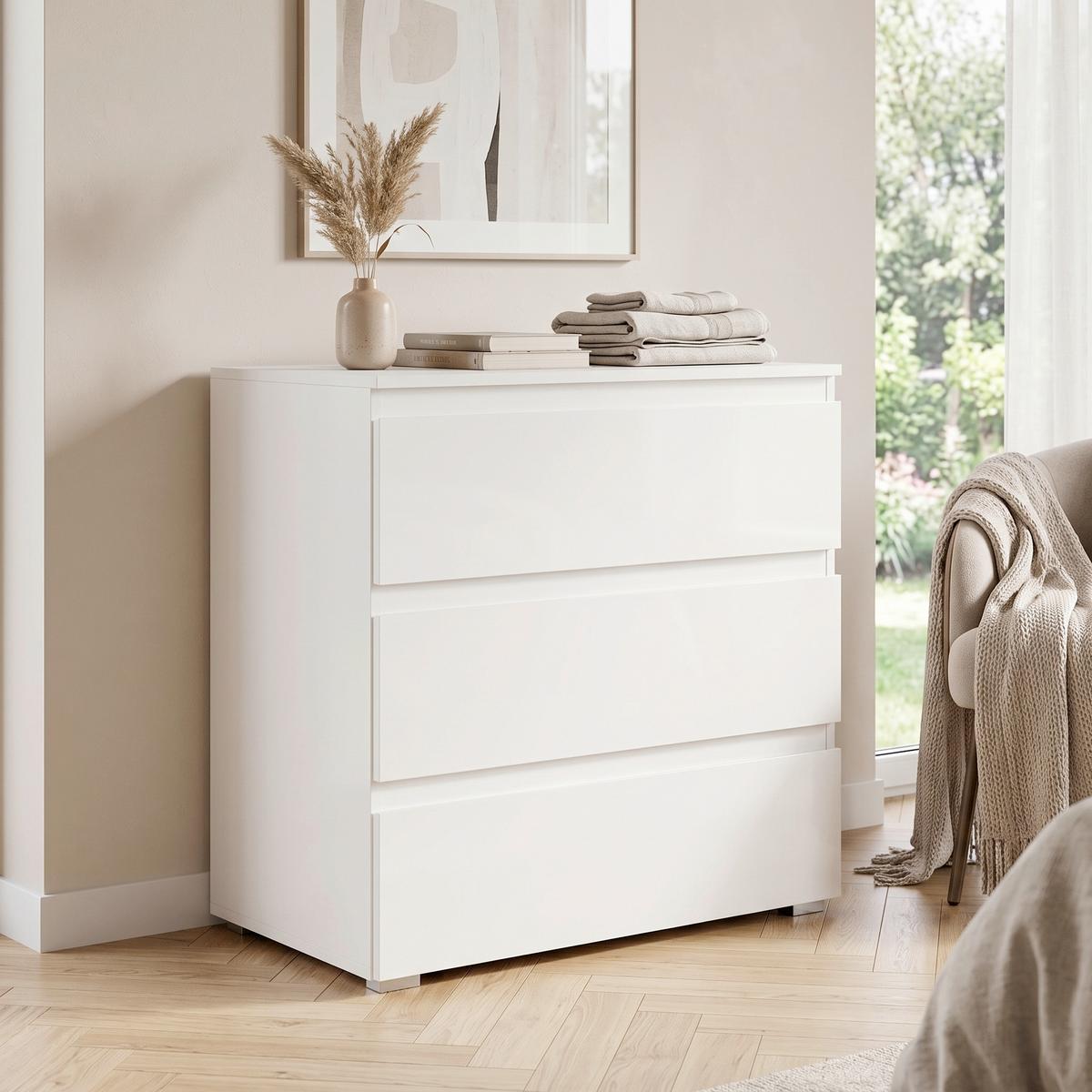 Kommode Capetown Melamin weiß, B: 80 cm - Silberfarben, Trend, Holzwerkstoff (80/80,5/45cm)