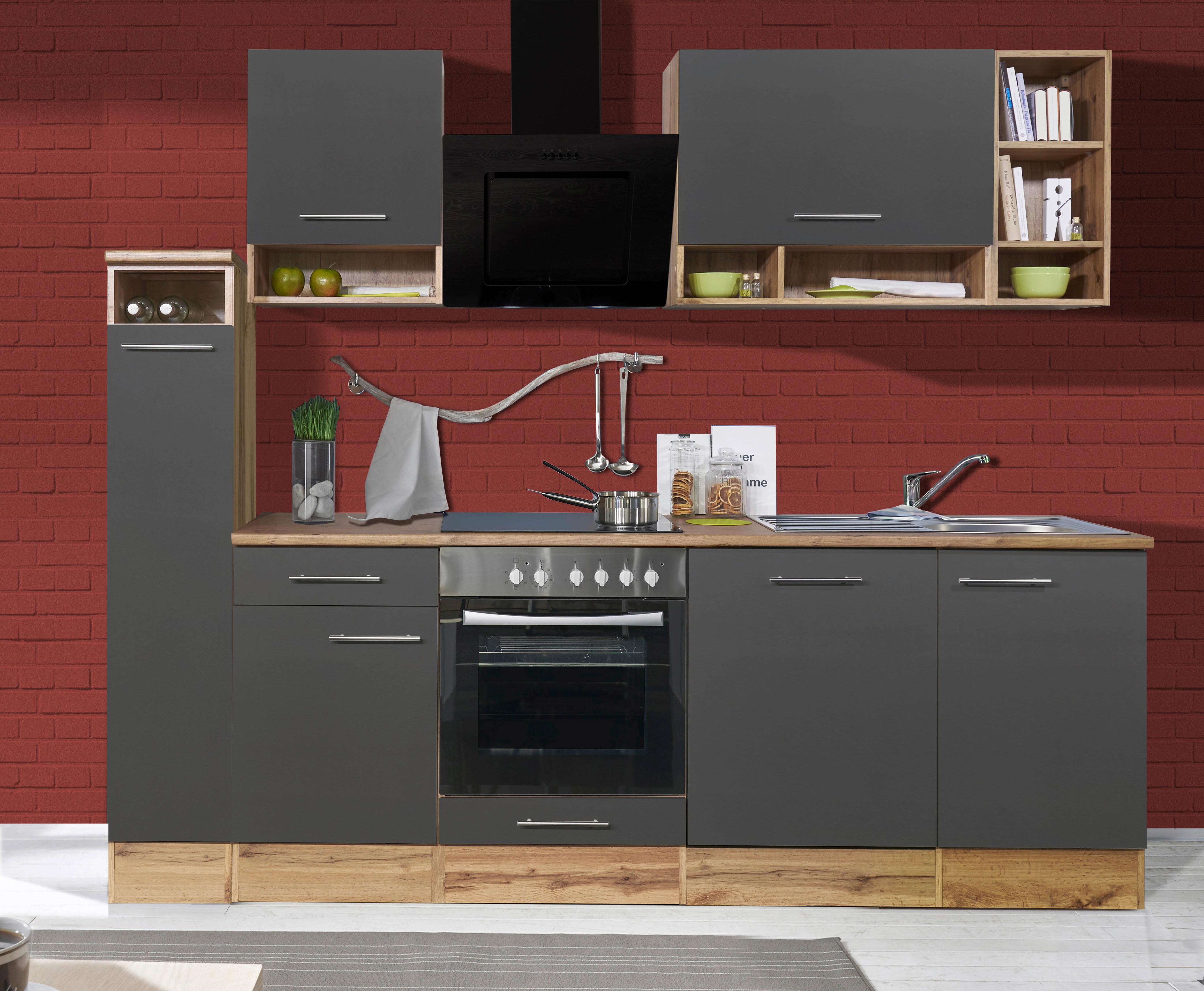 Küchenzeile ohne Geräte B: 250 cm Grau/Eiche Dekor - Wildeiche/Grau, Basics, Holzwerkstoff (250cm) - Respekta