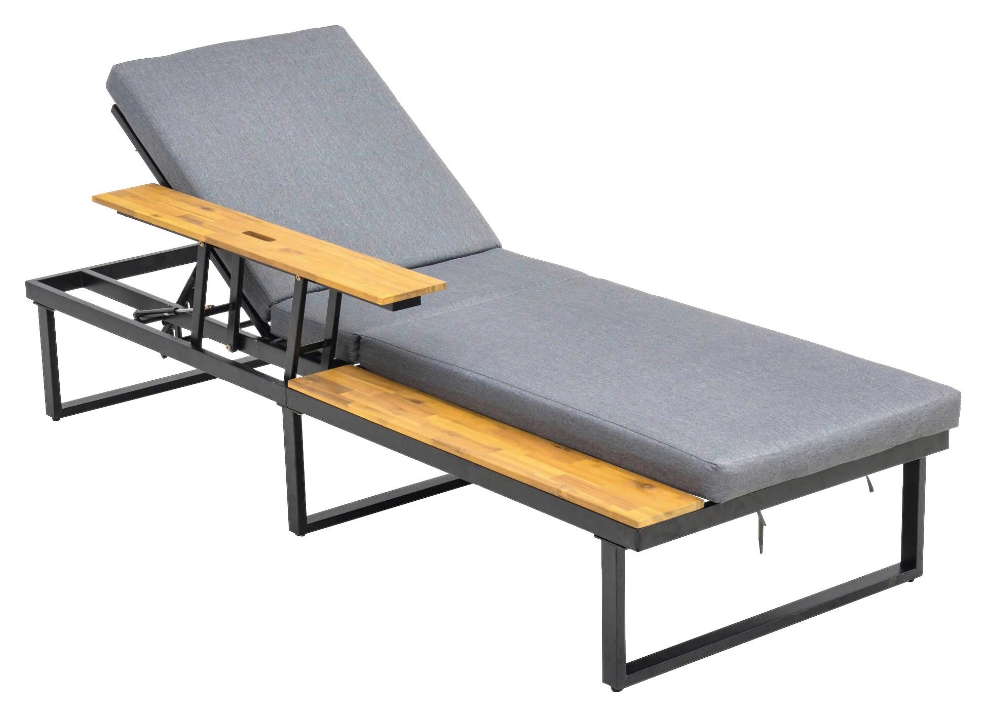 Sonnenliege Victoria Holz Metall, mit Ablage - Anthrazit/Grau, MODERN, Holz/Kunststoff (75/38/200cm) - Beldano