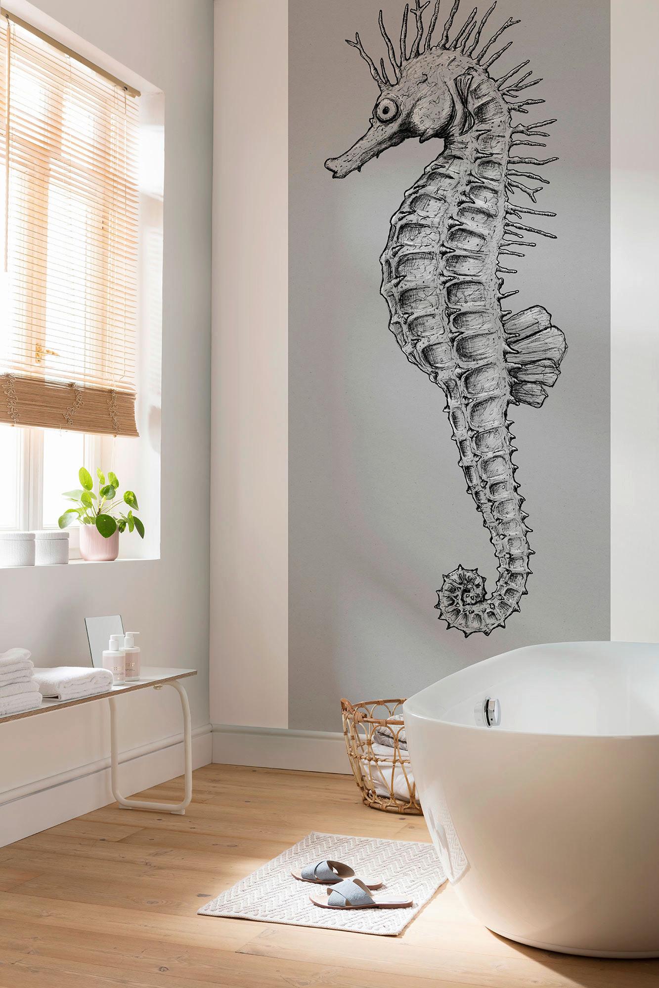 Vliestapete Seahorse Panel - Grau, Basics (100/250cm) - Komar