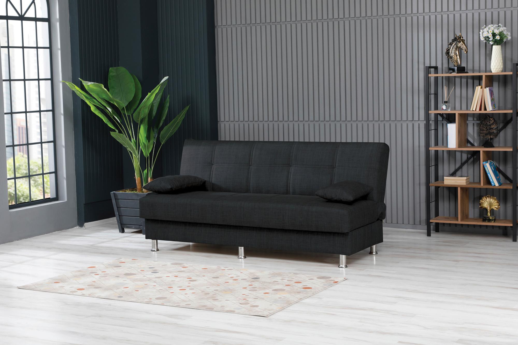 3-Sitzer-Sofa London Mit Schlaffunktion Graublau - Chromfarben/Graublau, Design, Textil (190/89/89cm) - Livetastic