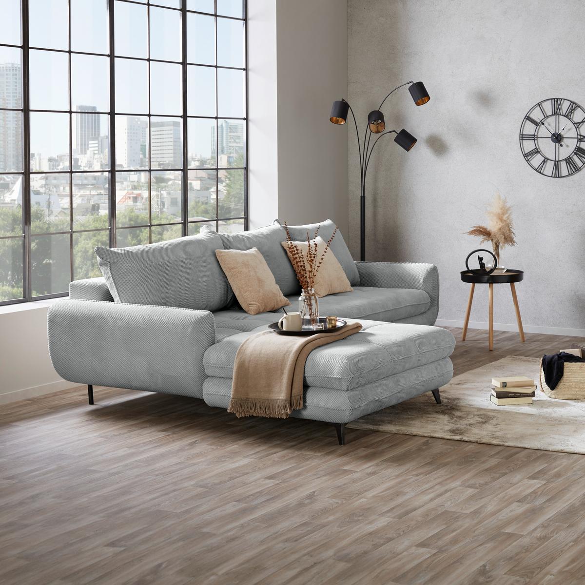 Ecksofa Wave - Silberfarben/Schwarz, MODERN, Textil (189/266cm)