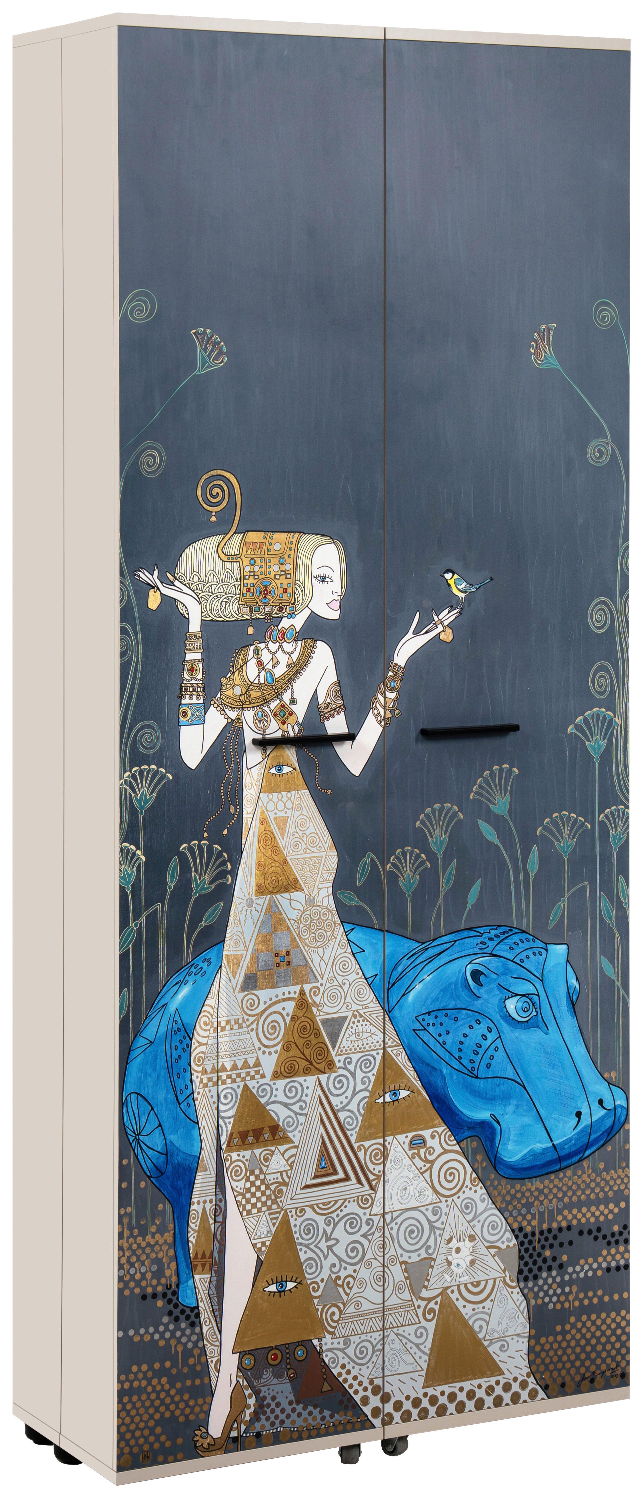 Schuhschrank Hippo Multicolor B: 74cm - Multicolor/Schwarz, Design, Holzwerkstoff (74/181,5/34cm) - MID.YOU