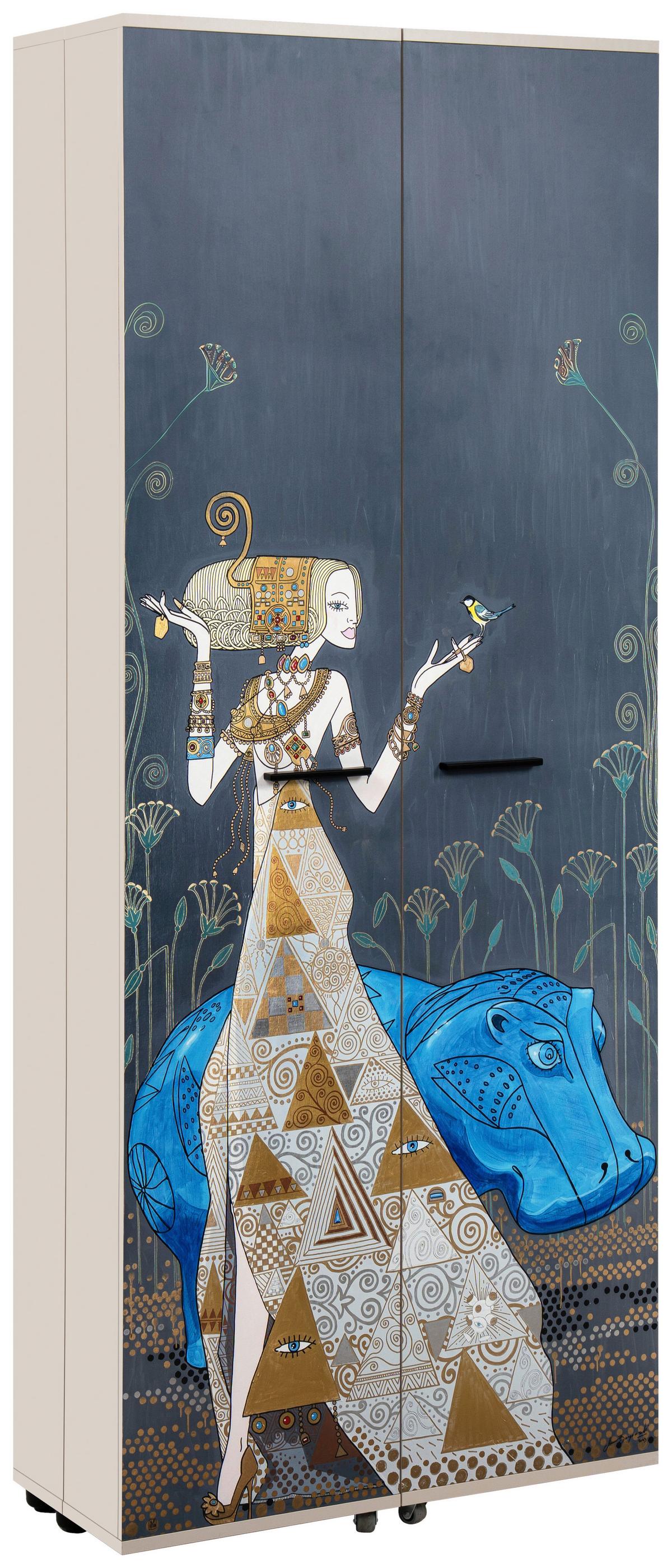 Schuhschrank Hippo Multicolor B: 74cm - Multicolor/Schwarz, Design, Holzwerkstoff (74/181,5/34cm) - MID.YOU