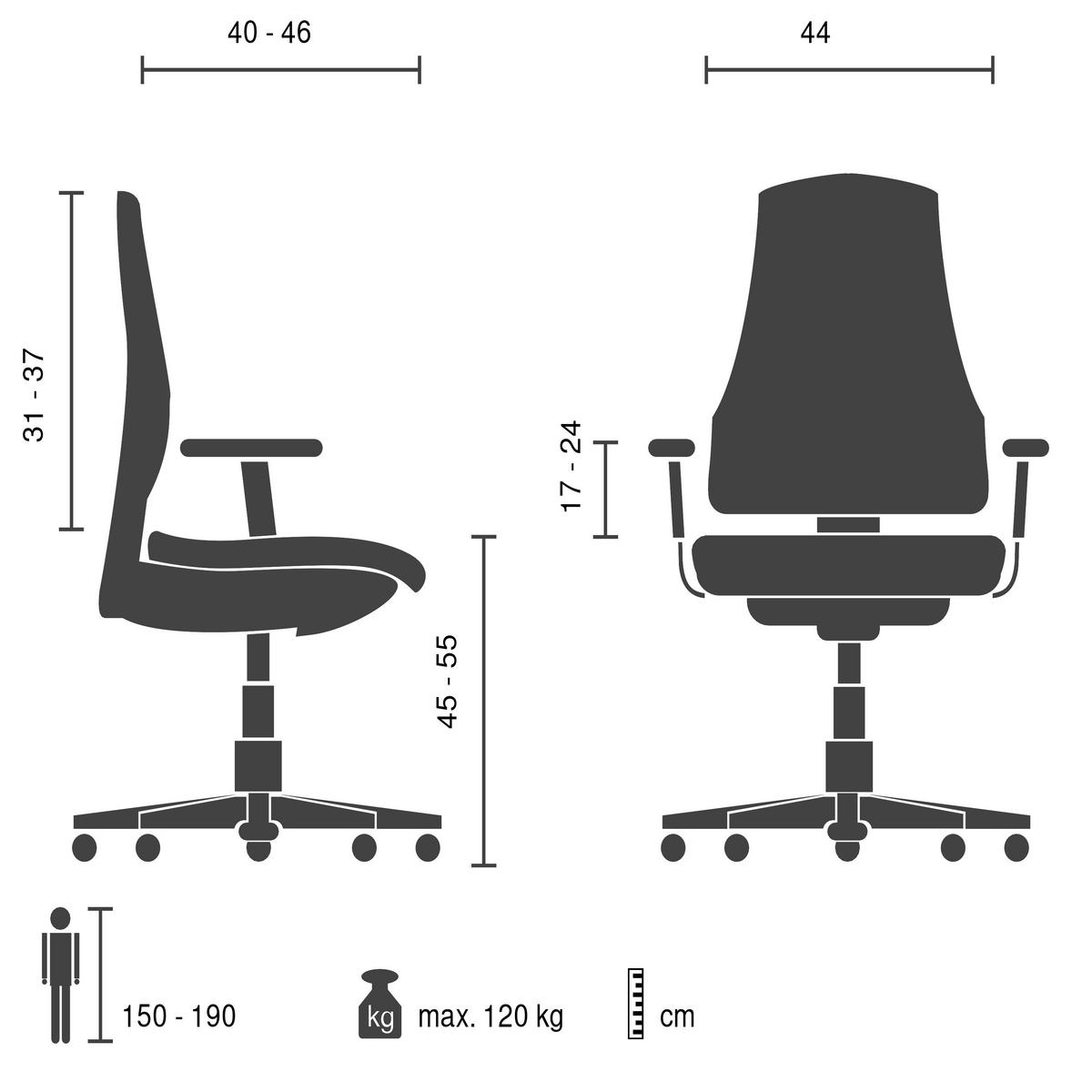 DREHSTUHL Work Grau B: 55cm - Grau, MODERN, Kunststoff/Textil (55/91/51cm) - MID.YOU