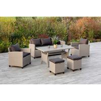 Loungegarnitur 16-Tlg. Striano inkl. Kissen - Dunkelbraun/Naturfarben, KONVENTIONELL, Kunststoff/Textil (172/75/65cm) - Gardenson