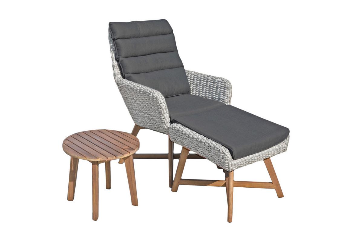 Loungesessel 3-Tlg. Calvia mit Kissen - Dunkelgrau/Akaziefarben, Basics, Holz/Kunststoff (65/95/85cm) - Gardenson