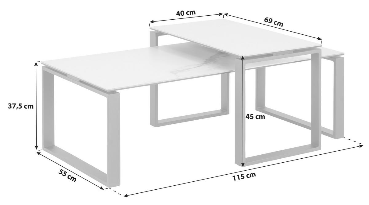 Dohányzóasztal Szett Katrin - fekete, Trend, Üveg/fém (115/55/45cm) - MID.YOU