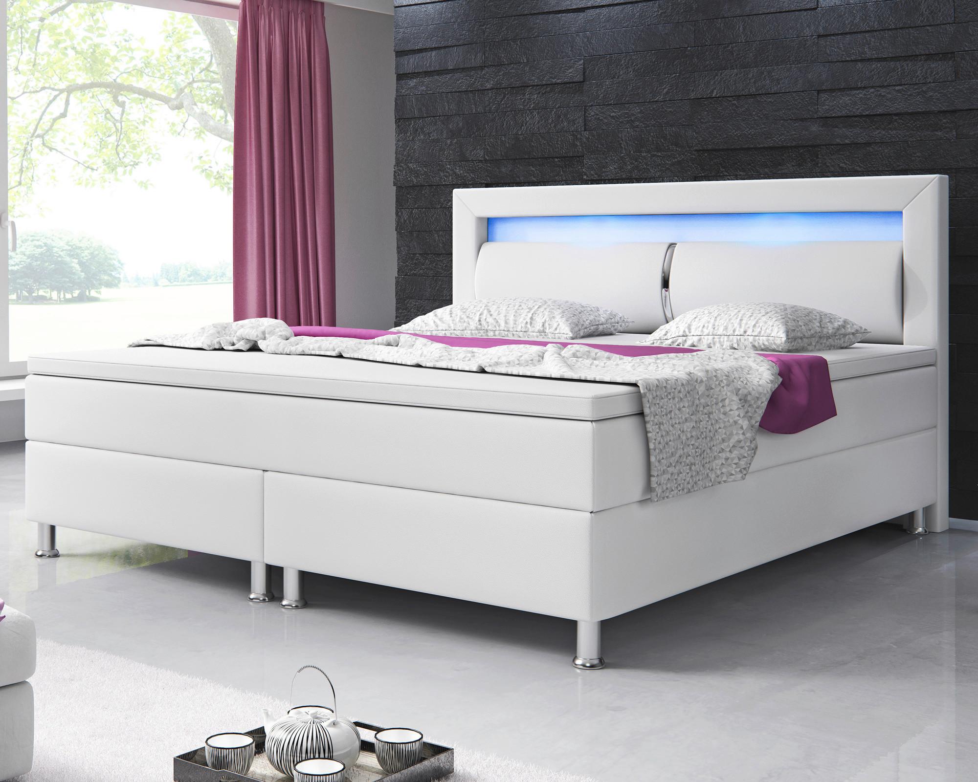 Boxspringbett Mit Topper 180x200 Cm Milano-F - Silberfarben/Weiß, KONVENTIONELL, Leder/Textil (180/115/210cm) - MID.YOU