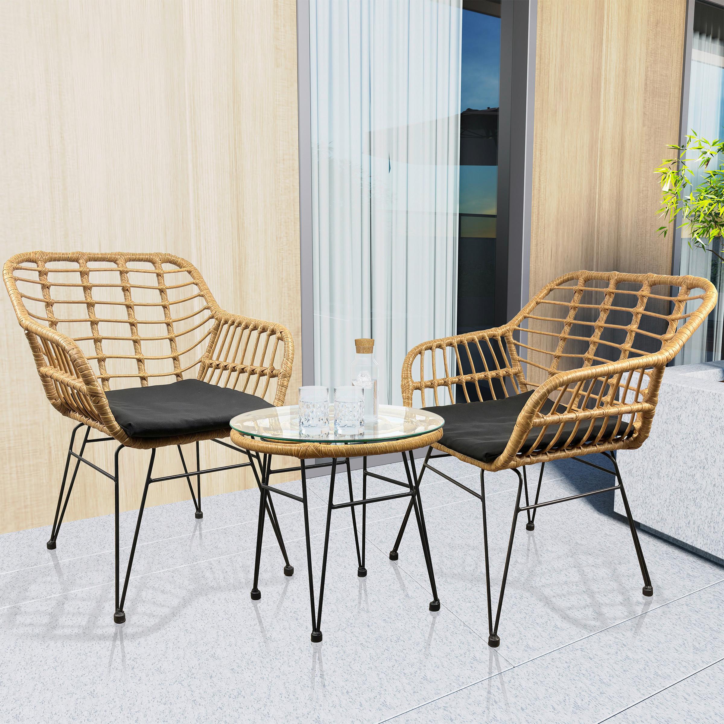 Gartenmöbel-Set 5-Tlg. Ragali aus Kunststoff mit Kissen - Schwarz/Braun, MODERN, Glas/Kunststoff - Ambia Garden