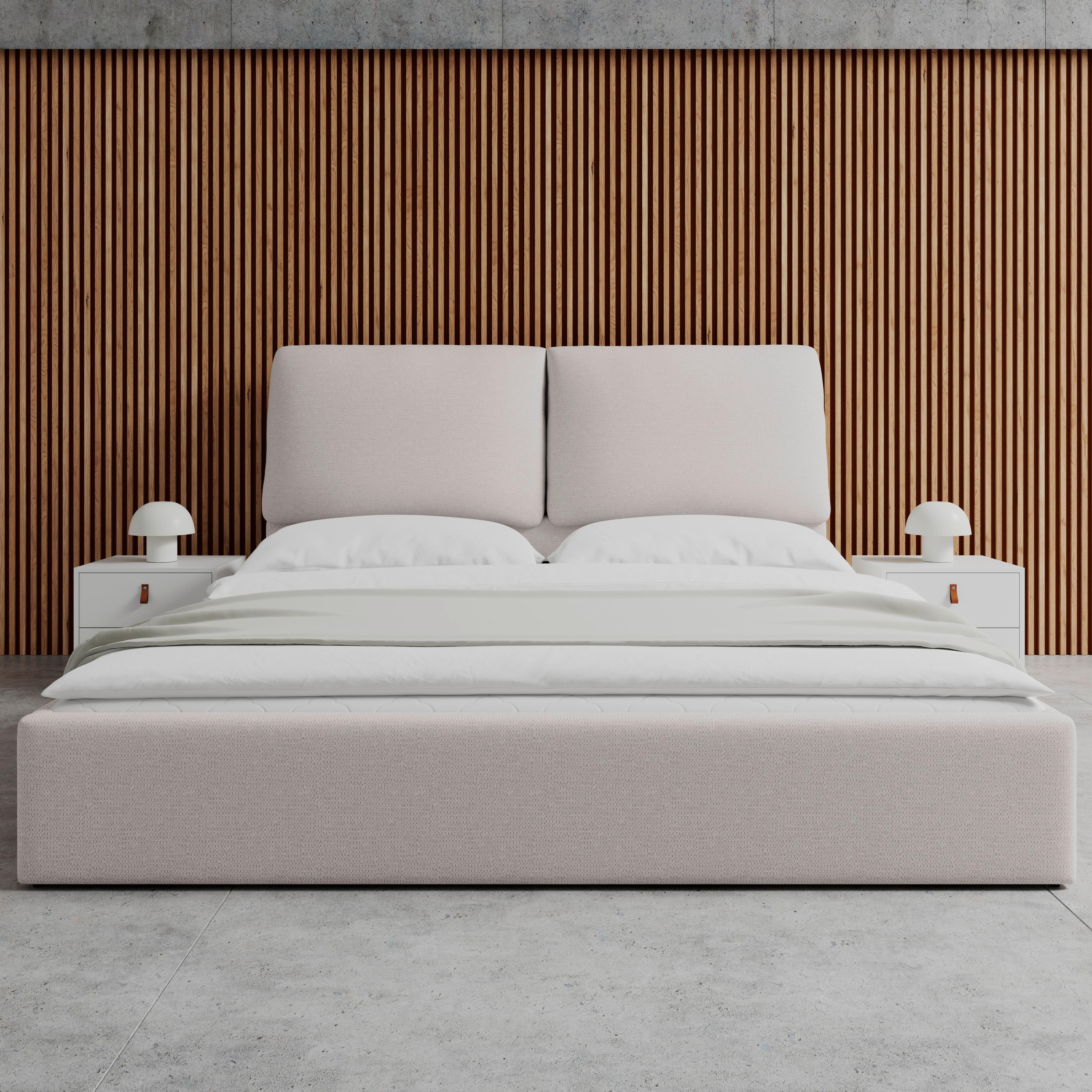 Čalúnená posteľ PERLA 180x200 cm, béžová - čierna/prírodná farba, Modern, drevo/textil (180/200cm) - Bessagi Home