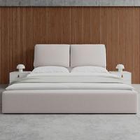 Čalúnená posteľ PERLA 180x200 cm, béžová - čierna/prírodná farba, Modern, drevo/textil (180/200cm) - Bessagi Home